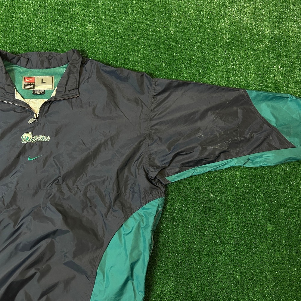 Vintage Nike Windbreaker Mens Large Teal Navy Miami Dolphins NFL Quarter Zip - Picture 7 of 12